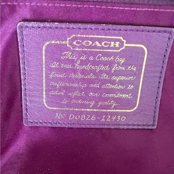 Coach Signature Patent and Canvas Purple and Tan Satchel Shoulder Purse. - Picture 9 of 9